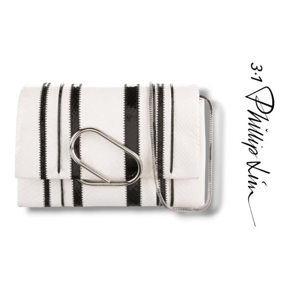 3.1 Phillip Lim Alix Soft Flap Black White Striped Python Leather Crossbody Bag - Picture 1 of 17